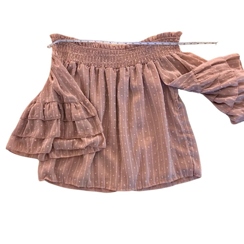 SHEIN Off Shoulder Peasant Blouse Ruffled Sleeve Top Women XL Beige Date Night